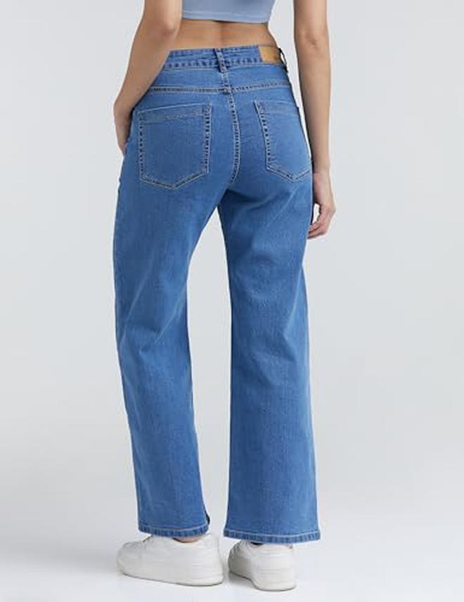 inkd جينز واسع الساق للنساء - ارتفاع عال | قابل للتمدد | غسل الإنزيم | تصميم كلاسيك 5 بوكيتيب | جينز للنساء - Image 3